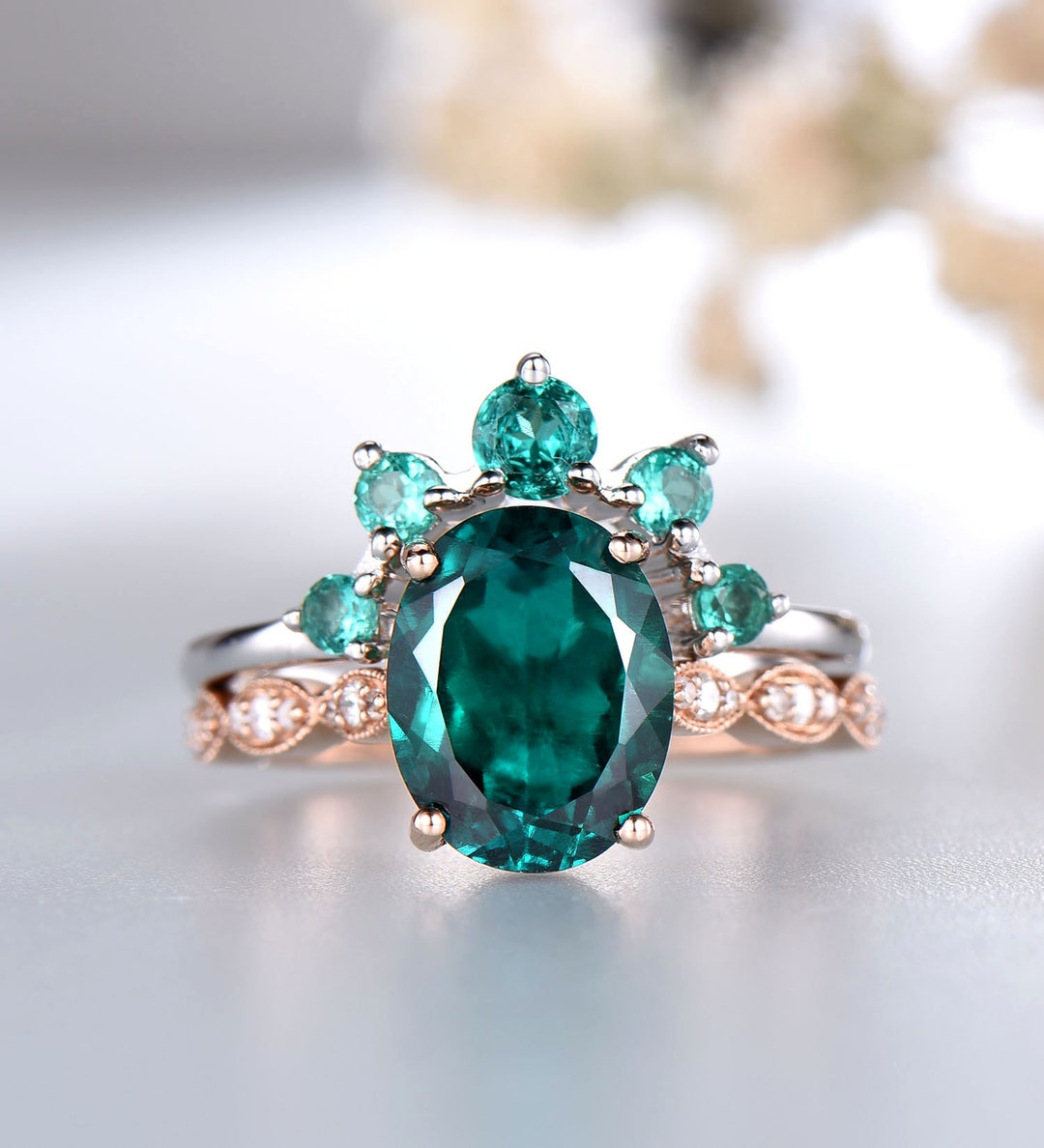 Emerald Ring,may Birthstone Ring,emerald Wedding Ring Set,14k Gold Ring ...