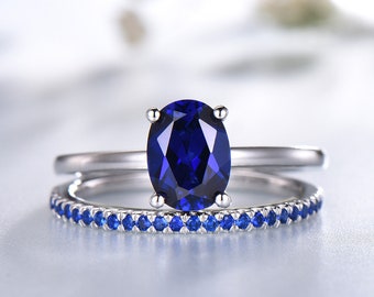 Sapphire Ring 6x8mm Oval Blue Sapphire Engagement Ring Solitaire Ring Sapphire Wedding Band Sterling Sliver Ring Gold Ring Gift For Her