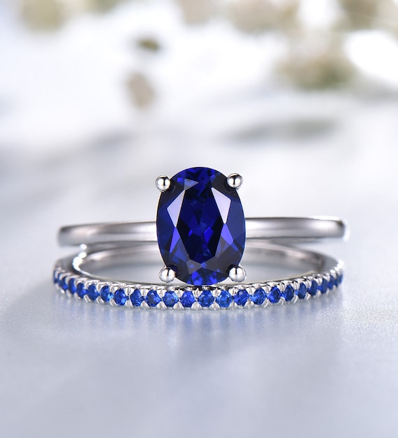 dainty staking ring oval cut solitaire lab blue sapphire engagement ring gift for her CZ diamond ring wedding ring 925 silver ring