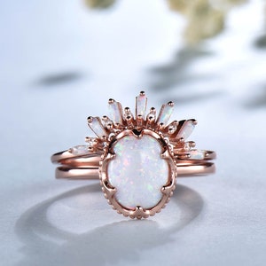 Opal ring set, opal ring, silver opal ring, promise ring, bridal set, engagement ring, opal ring gold, opal ring women, oval opal ring