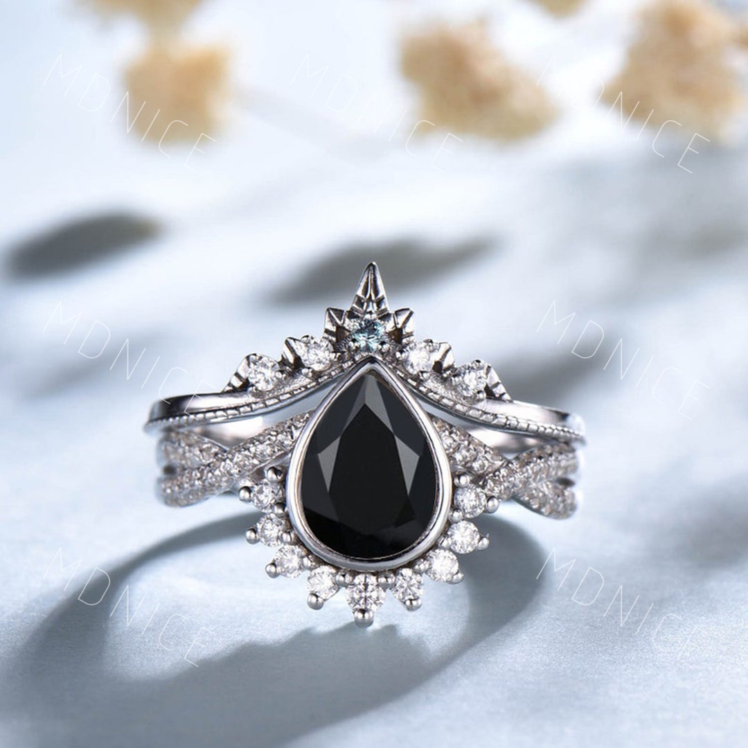 Infinity Black Onyx Wedding Ring Set Black Onyx Ring Vintage Black Onyx infinity-black-onyx-wedding-ring-set-black-onyx-ring-vintage-black-onyx