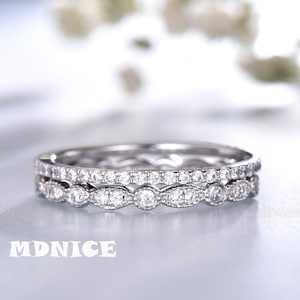 Art Deco Sterling Silver Set Wedding Band Set Fine Quality Cibic Zirconia Band Dainty Ring Matching Band Anniversary Gift 14k Rold Ring Set