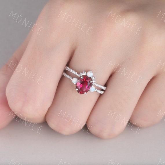 Barzel Rose Gold & White Gold Plated Created Ruby White Fire Opal & Cubic Zirconia Accents Ring 