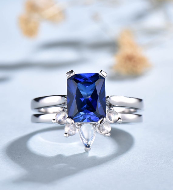 Sapphire Ring September Birthstone Ring Emerald Cut Sapphire | Etsy