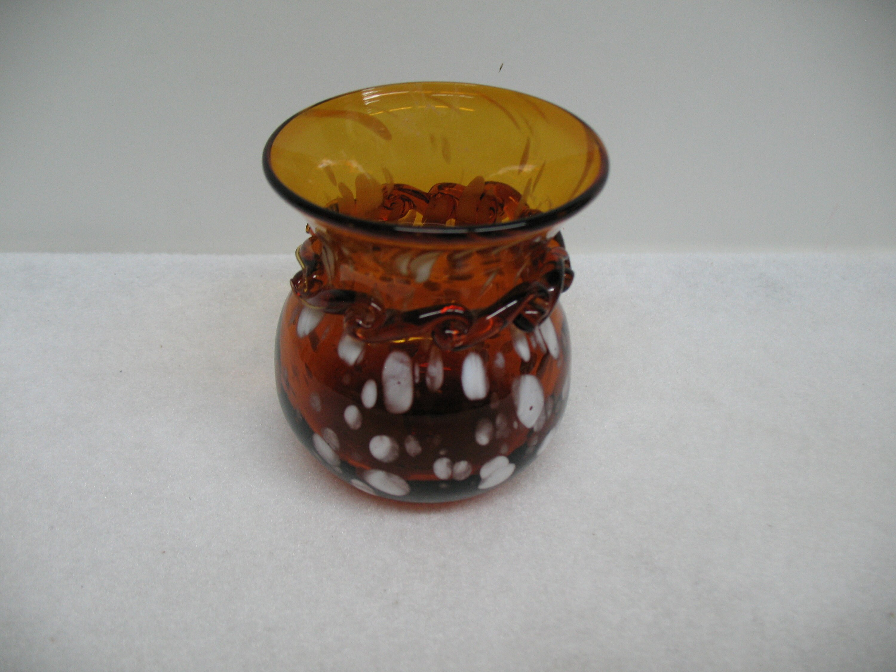 Vintage Hand Blown Art Glass Vase Clear Amber Brown with Milky Etsy
