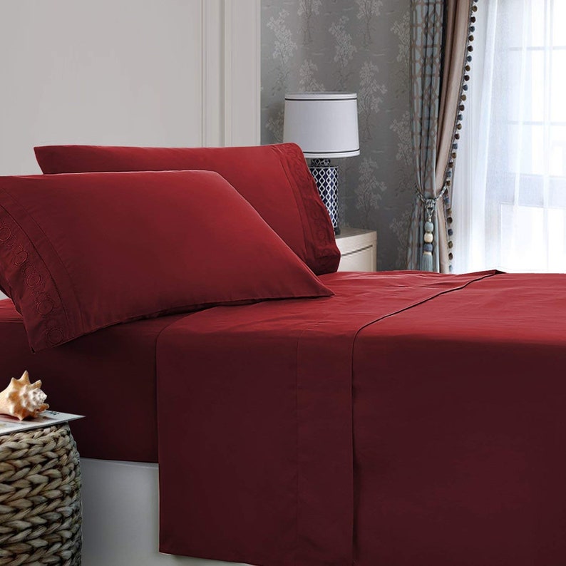 4piece Super Soft King Size Deep Pocket Sheet Set With Embroidery Etsy