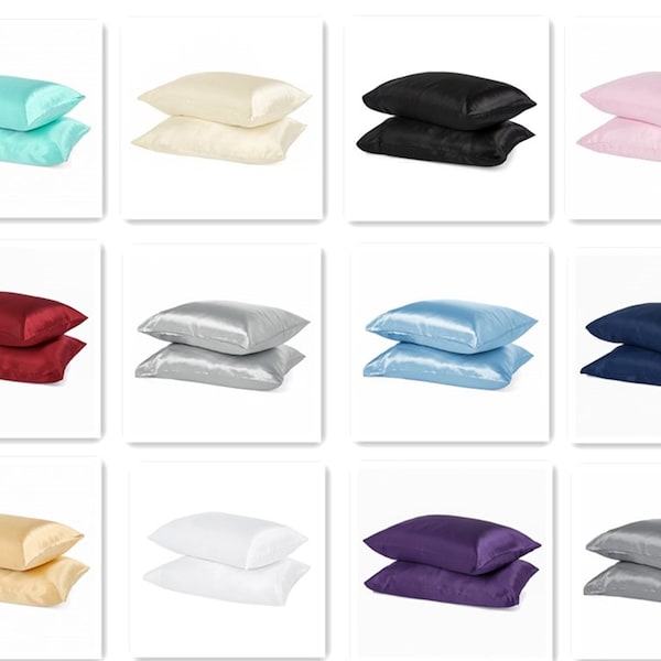 Parkdale 2-Pack Silky Soft Satin Pillow Cases with Envelop Closure - 12 Colors Available