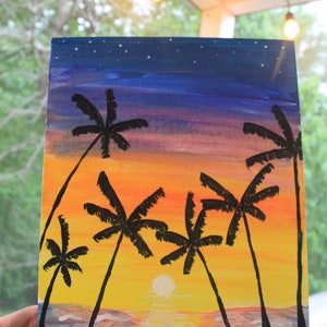 Sunset Palm Trees Painting || Beach, Sunset, Flat Canvas Painting