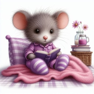 Sleepy Little Cute, Twinkie Moon Souris, Prête à aller au lit, Lecture d'un livre