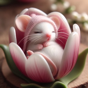 Petites souris mignonnes, nichées dans une tulipe, cartes,