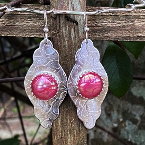 Textured Abstract Trillion Sterling Silver Earrings with Braided Wire Accent