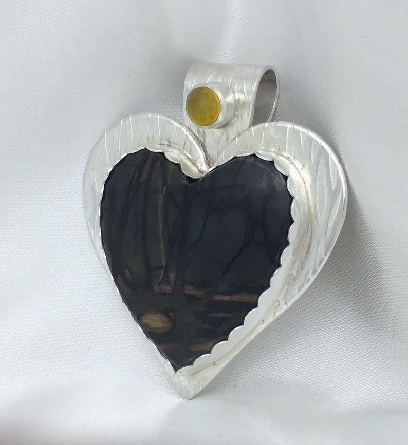 Scenic Picasso Jasper Heart with an Incredible Pattern with Yellow Chalcedony