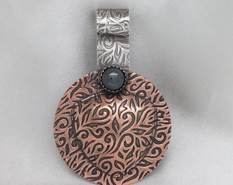 3 Dimensional Copper Pendant with Hematite and Sterling Bail Pendant