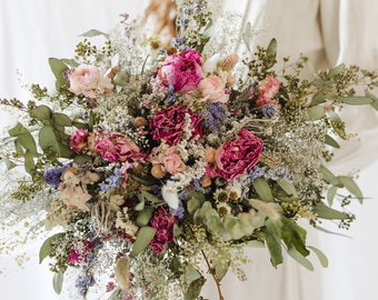 Ranunculus Dried Bridal bouquet / Eucalyptus Dry Flower Wedding, Rustic Boho Brides, Bridesmaid bouquet, Wildflowers Dried bouquet