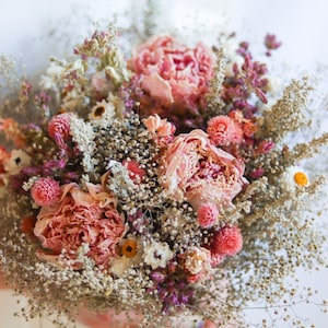 Dry Flower bouquet with Pink Peonies / Dried Bridal bouquets for Weddings / Rustic Boho Bridesmaid bouquet / Wildflower bouquet