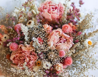 Dry Flower bouquet with Pink Peonies / Dried Bridal bouquets for Weddings / Rustic Boho Bridesmaid bouquet / Wildflower bouquet