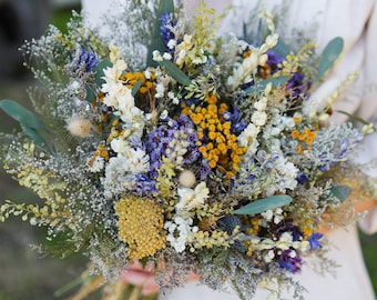 Bouquet with Eucalyptus, and Lavender for Bridal bouquet / Dry Flower Wedding, Rustic Boho Brides, Bridesmaid bouquet, Dried Flower bouquet