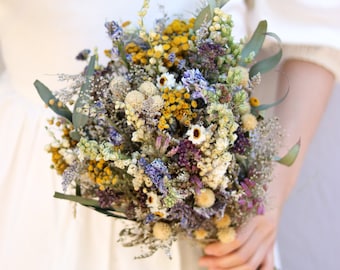 Flower Bouquet with Eucalyptus, and Lavender for Bridal bouquet / Spring wedding, Rustic Boho Brides, Bridesmaid bouquet, Dried bouquet