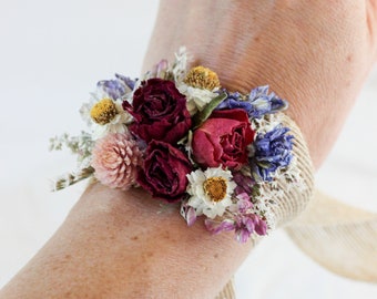 Dried Flower Corsage with Red Roses & Blue Lavender / Bridal bouquet for Wedding / Rustic Boho and Wedding Accessories / Wildflowers