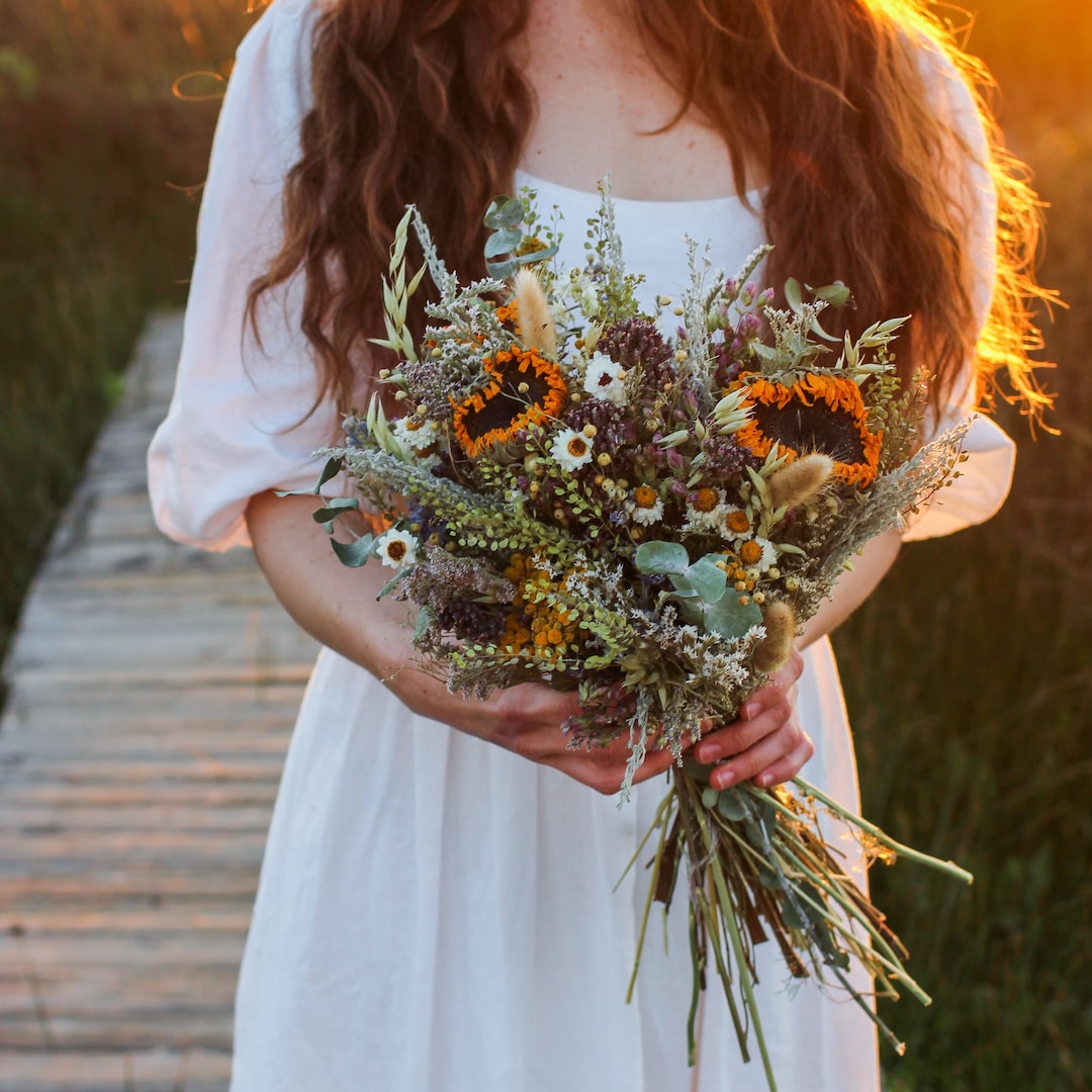 Sunflower Dried Bridal Bouquet / Dry Flower Wedding Rustic - Etsy