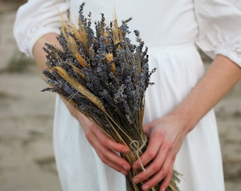 Lavender and Wheat Bridal Bouquet, Brides Bouquet, Lavender and Wheat Custom Made Hand tied Wedding Dried Flower Bouquet