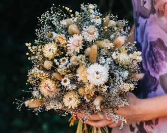 Strawflower dried bridal bouquet / Dry Flower Wedding, Rustic Boho Brides, Bridesmaid bouquet, Wildflowers Dried bouquet