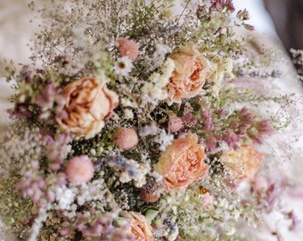 Blush Peony and Babies Breathe Dried Bridal bouquet, Dry Flower bouquet for Weddings / Rustic Boho Bridesmaid bouquet / Wildflower bouquet