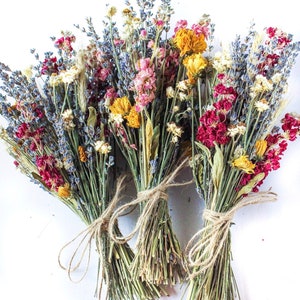 Bridal Bouquet with Dried Pink Wildflowers, Dried flowers, Lavender, and Wheat / Dried Bouquet for Weddings and Dried Flower Arrangements