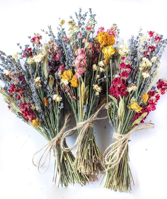 Bridal Bouquet With Dried Pink Wildflowers Dried Flowers