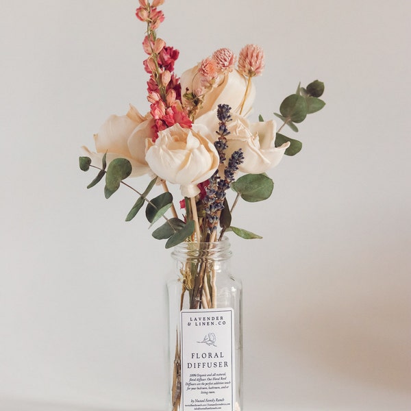 Ätherischer Öl-Diffusor mit Eukalyptus, Floraler Schilf-Diffusor mit ätherischen Ölen, Botanicals und Sola-Holz-Blumen, für Home Office