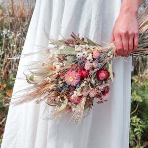 Strawflower and Wildflower Bouquet with Daisies, Pampas, and Eucalyptus for Rustic and Boho Weddings - Eucalyptus Wedding Arrangment