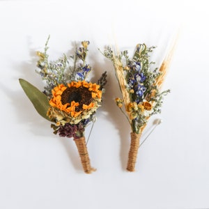 Boutonniere with Sunflower for Dried Bridal Decor / Dry Flower Wedding, Rustic Boho Brides, Bridesmaid bouquet, Wildflowers Dried bouquet