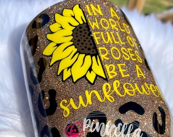 Sunflower Tumbler | Be A Sunflower | Leopard Print | Cheetah Print | Rose Gold | Sunflowers