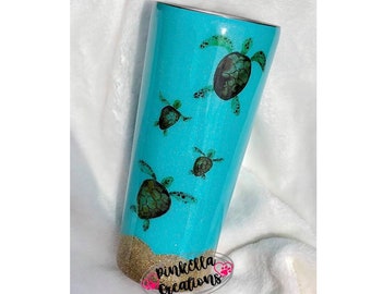 Glitter Tumbler | Sea Turtles | Beach | Glow in the Dark