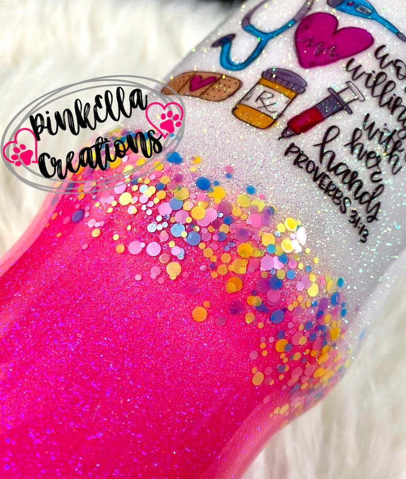 Nurse She Works Willingly With Her Hand Proverbs 31:13 Nursing Glitter Tumbler