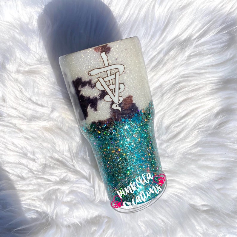 Custom Glitter Tumbler Cowhide Cow Print Turquoise and Etsy UK