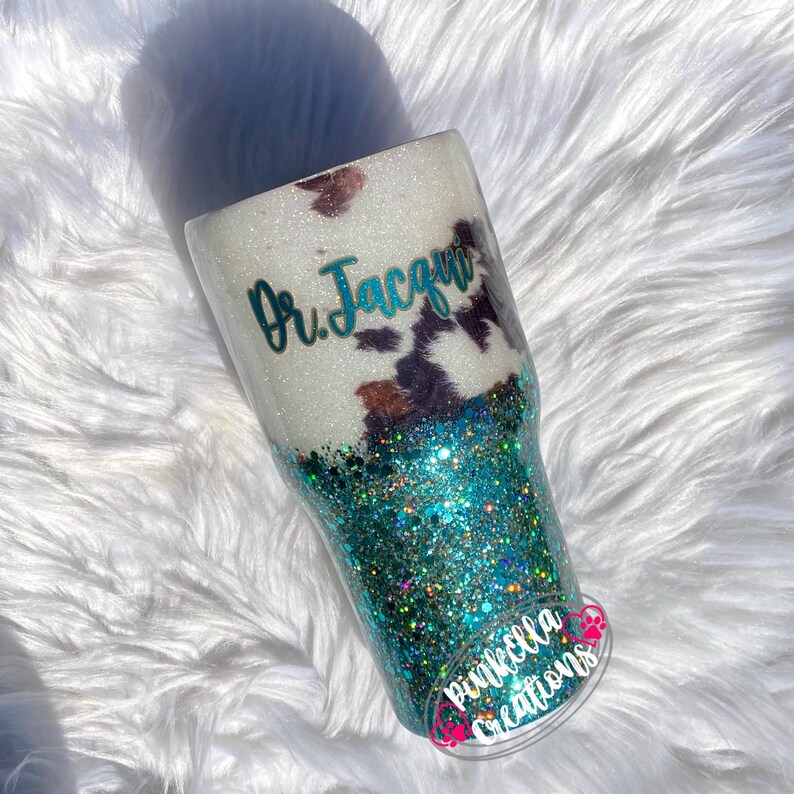 Custom Glitter Tumbler Cowhide Cow Print Turquoise and Etsy UK