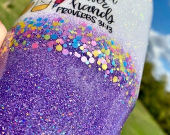 Glitter Tumbler | Nurse | Nursing | She Works Willingly With Her Hand | Proverbs 31:13