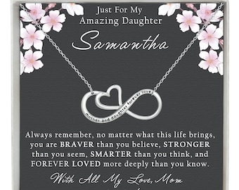 Personalized Gift For Daughter, Sterling Silver Infinity Necklace, Infinity Heart Pendant, Meaningful Keepsake Card, Daughter Gift From Mom