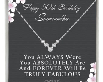 Personalized 50th Birthday Gift for Women, Sterling Silver 5 Stones for 5 Decades Necklace,  Meaningful Keepsake Card, Ready To Give Gift