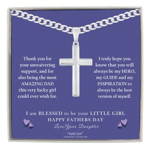 Fathers Day Necklace, From Daughter, Sterling Silver Cross Necklace with Curb Chain and Meaningful Keepsake Card - Ready To Give Gift In Box