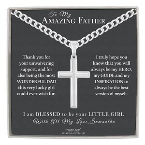 Personalized Gift For Father From Daughter, Sterling Silver Cross Necklace, Curb Chain, Meaningful Keepsake Card, Ready To Give Gift To Dad