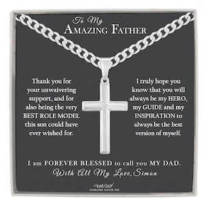 Personalized Gift For Father From Son, Sterling Silver Cross Necklace with Curb Chain, Meaningful Keepsake Card, Ready To Give Gift For Dad