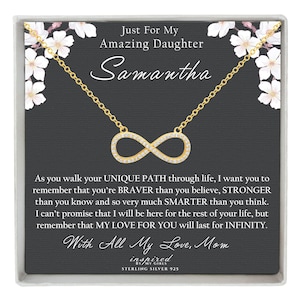 Regalo para hija de mamá, collar infinito de oro de 14 quilates sobre plata de ley, tarjeta de recuerdo significativa, lista para regalar a la hija de mamá