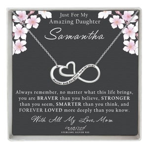 Regalo personalizado para hija, collar infinito de plata de ley, colgante de corazón infinito, tarjeta de recuerdo con significado, regalo para hija de mamá.