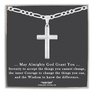 Mens Sterling Silver Cross Necklace with Figaro Chain and Meaningful Keepsake Card - Ready To Give Gift In Box