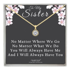 Gift for Sister, Solitaire Necklace, Adjustable Chain, Sterling Silver or 14K Gold Over Sterling Silver - Ready To Give Sister Gift In Box