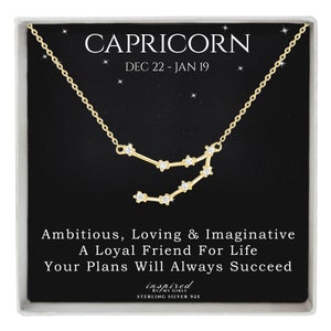 Cadeau collier constellation du Capricorne en or, or 14 carats sur argent sterling, cadeau du zodiaque astrologie horoscope Capricorne avec carte souvenir