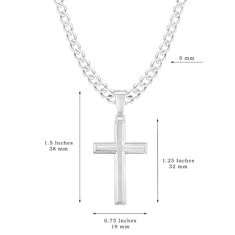 Mens Sterling Silver Cross Necklace With Curb Chain and Etsy