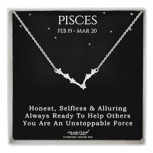 Regalo de collar de constelación de Piscis de plata de ley, Regalo de horóscopo de astrología del zodiaco con tarjeta de recuerdo significativa